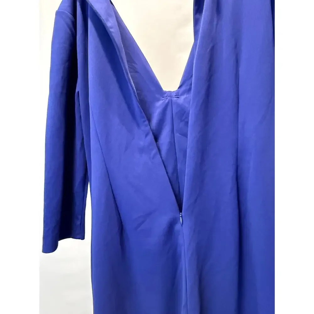 NY&Co Size XL Solid Blue Cocktail Sheath Dress Runched Front V Neck NEW with Tag - Picture 7 of 7